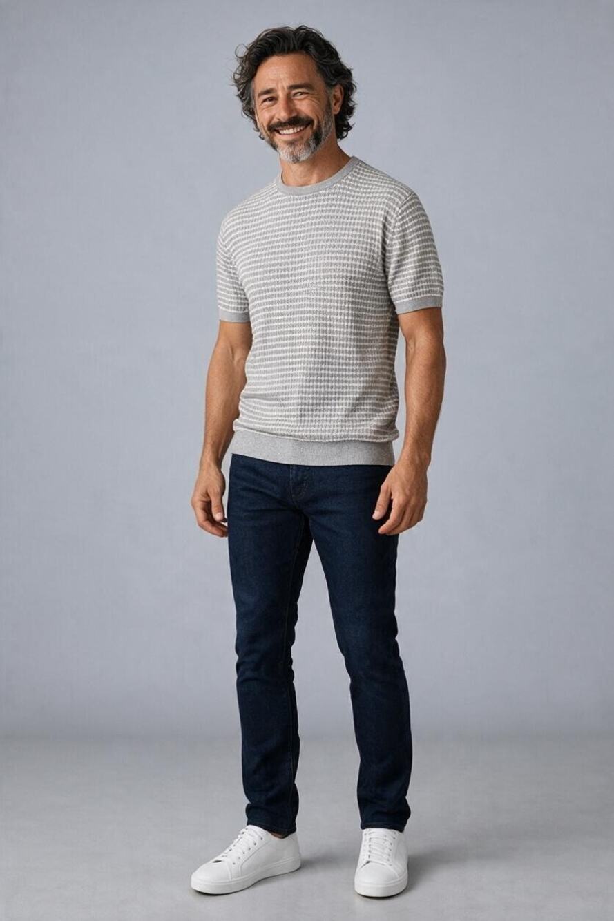 REISS Marley Short Sleeve Shirt Size XL NEW $155 Soft Gray Sweater Stripe